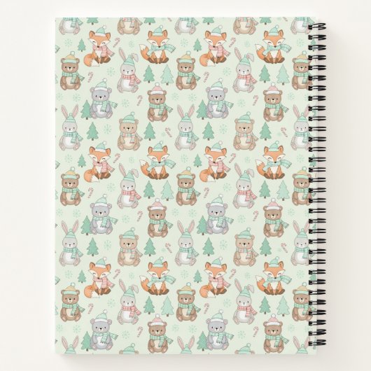 Cute Christmas Animals Seamless Pattern Notitieboek (Achterkant)
