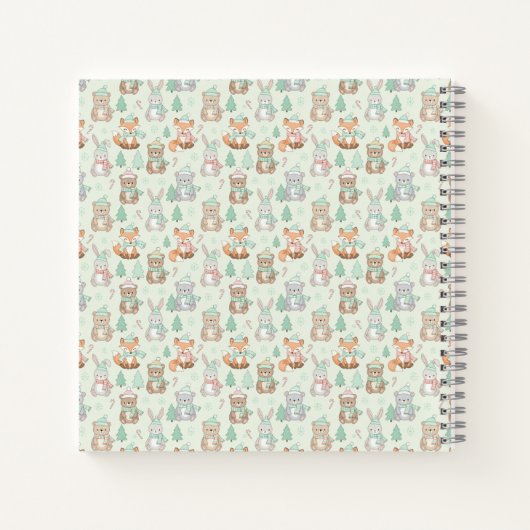 Cute Christmas Animals Seamless Pattern Notitieboek (Achterkant)