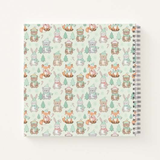 Cute Christmas Animals Seamless Pattern Notitieboek (Achterkant)