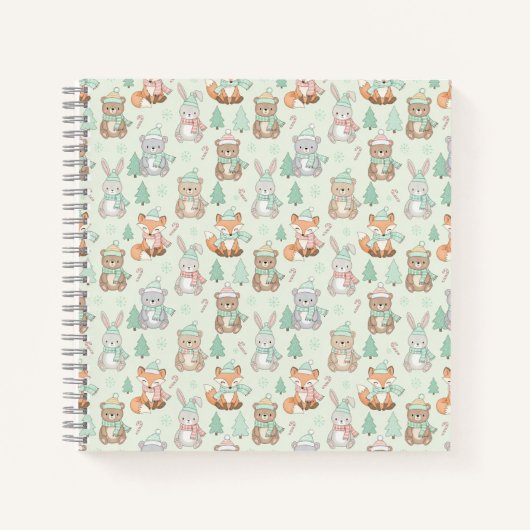 Cute Christmas Animals Seamless Pattern Notitieboek (Voorkant)