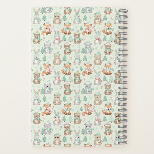 Cute Christmas Animals Seamless Pattern Notitieboek (Achterkant)