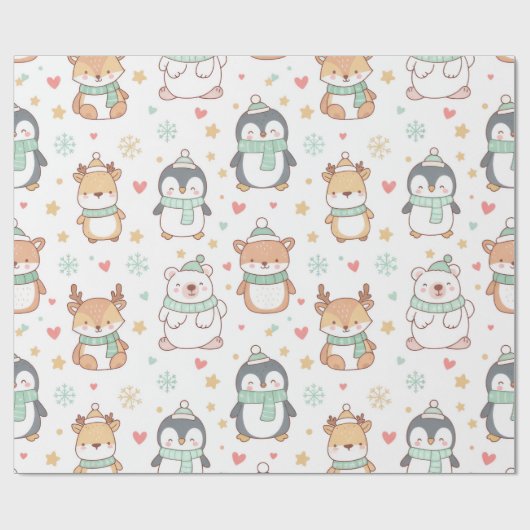 Cute Christmas Animals Wrapping Paper – Festive Ho Cadeaupapier (Vlak)