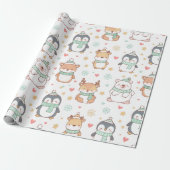 Cute Christmas Animals Wrapping Paper – Festive Ho Cadeaupapier (Uitgerold)