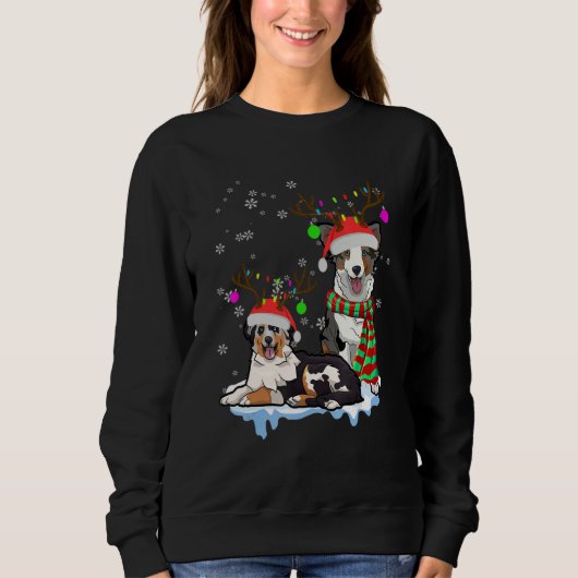 Cute Christmas Australian Shepherd Santa Hats Rein Trui (Voorkant)