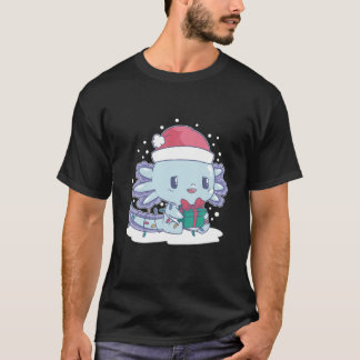 Cute Christmas Axolotl Manga Kawaii Amphibian Sant T-shirt