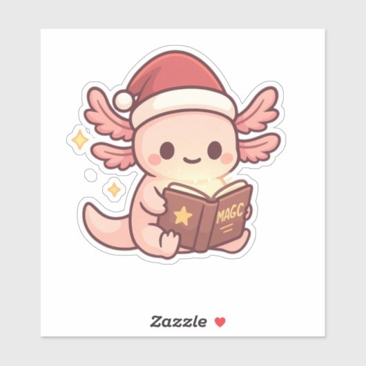 Cute Christmas Axolotl Sticker | Kawaii Magic Book (Vel)