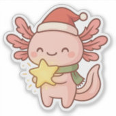 Cute Christmas Axolotl Sticker Kawaii Star Holiday (Voorkant)