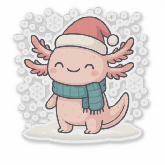 Cute Christmas Axolotl Sticker | Kawaii Winter (Voorkant)