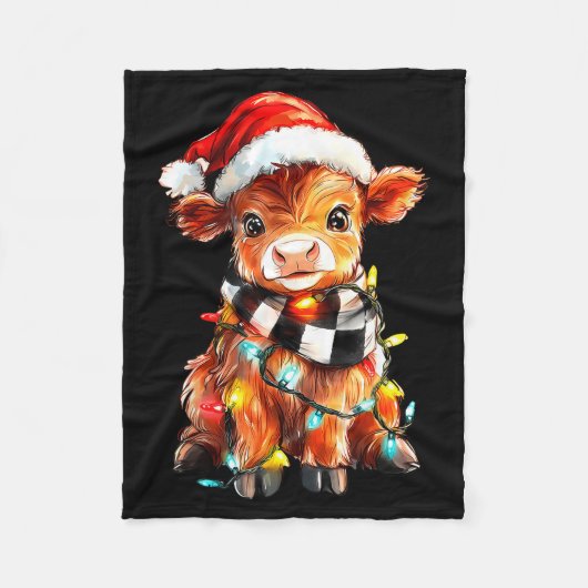 Cute Christmas Baby Highland Cow F Thanksgiving Fleece Deken (Voorkant)