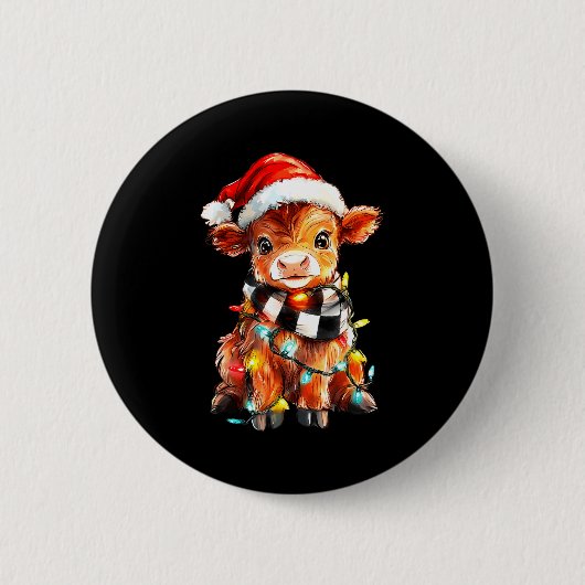 Cute Christmas Baby Highland Cow F Thanksgiving  Ronde Button 5,7 Cm (Voorkant)