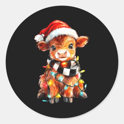 Cute Christmas Baby Highland Cow F Thanksgiving  Ronde Sticker (Voorkant)