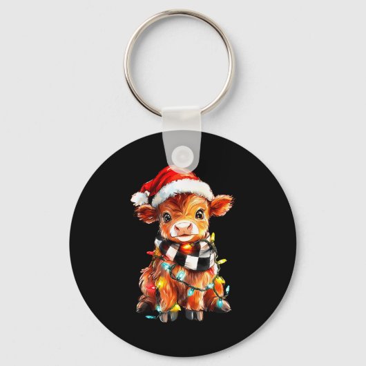 Cute Christmas Baby Highland Cow F Thanksgiving  Sleutelhanger (Voorkant)
