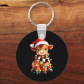 Cute Christmas Baby Highland Cow F Thanksgiving  Sleutelhanger (Voorkant)