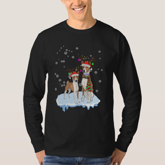 Cute Christmas Basenji Santa Hats Reindeer Dog T-shirt (Voorkant)