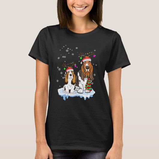 Cute Christmas Basset Hound Santa Hats Reindeer Do T-shirt (Voorkant)