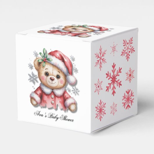 Cute Christmas Bear and Snowflakes Baby Shower Bedankdoosjes (Voorkant Zijde)