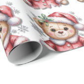 Cute Christmas Bear and Snowflakes Baby Shower Cadeaupapier (Rol Hoek)