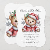 Cute Christmas Bear and Snowflakes Baby Shower Kaart (Voorkant / Achterkant)