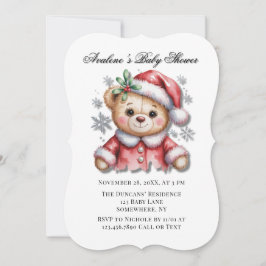 Cute Christmas Bear and Snowflakes Baby Shower Kaart