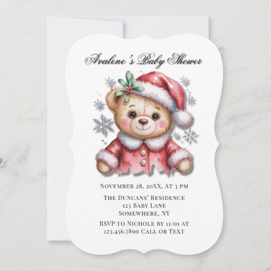 Cute Christmas Bear and Snowflakes Baby Shower Kaart (Voorkant)