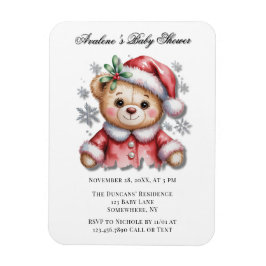 Cute Christmas Bear and Snowflakes Baby Shower Magneet