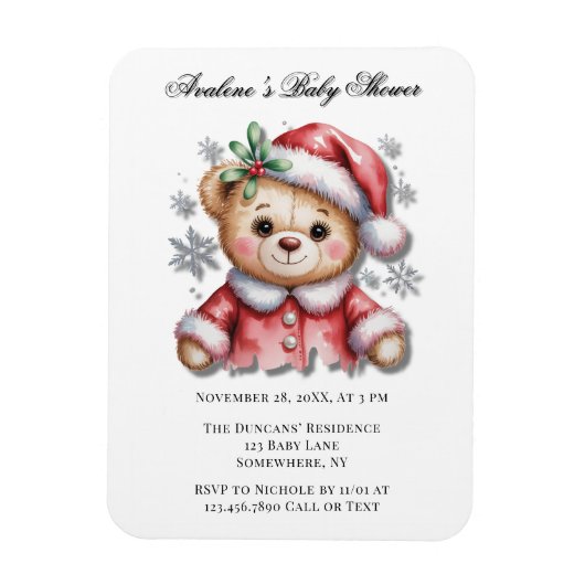 Cute Christmas Bear and Snowflakes Baby Shower Magneet (Verticaal)