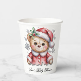 Cute Christmas Bear and Snowflakes Baby Shower Papieren Bekers