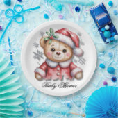Cute Christmas Bear and Snowflakes Papieren Bordje (Feest)