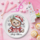 Cute Christmas Bear and Snowflakes Papieren Bordje (Feest)