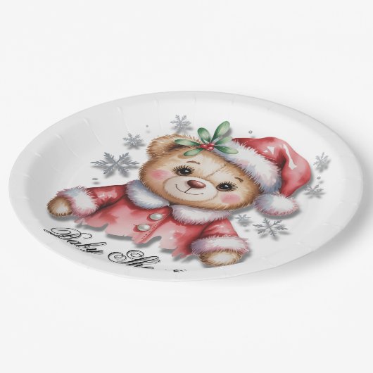 Cute Christmas Bear and Snowflakes Papieren Bordje (Gekanteld)