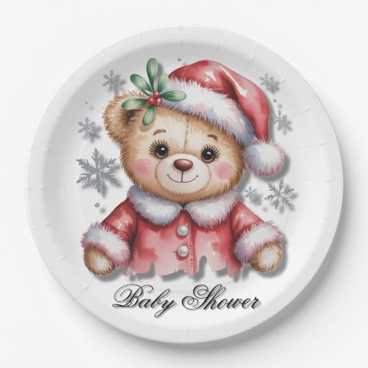 Cute Christmas Bear and Snowflakes Papieren Bordje (Voorkant)