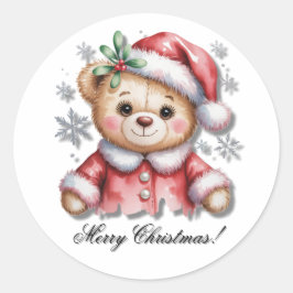 Cute Christmas Bear and Snowflakes Ronde Sticker
