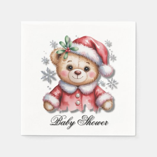 Cute Christmas Bear and Snowflakes Servet (Voorkant)