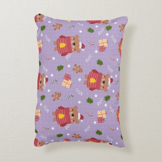 Cute Christmas Bear Pattern | Cozy Holiday Winter  Accent Kussen (Achterkant (Verticaal))