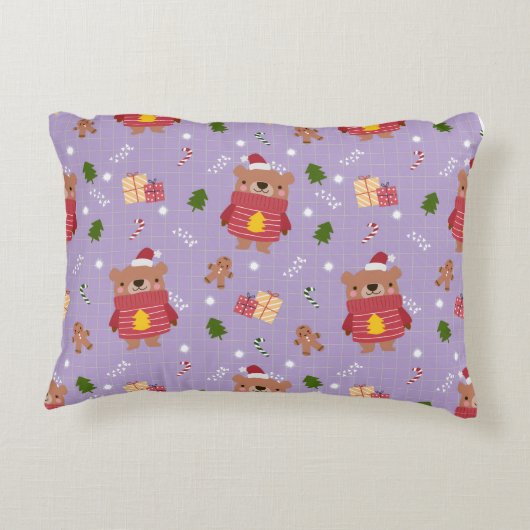 Cute Christmas Bear Pattern | Cozy Holiday Winter Accent Kussen (Achterkant)
