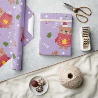Cute Christmas Bear Pattern | Cozy Holiday Winter  Cadeaupapier