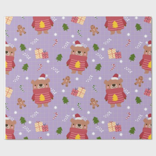 Cute Christmas Bear Pattern | Cozy Holiday Winter  Cadeaupapier (Vlak)