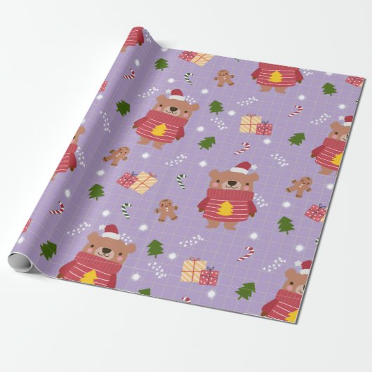 Cute Christmas Bear Pattern | Cozy Holiday Winter  Cadeaupapier (Uitgerold)