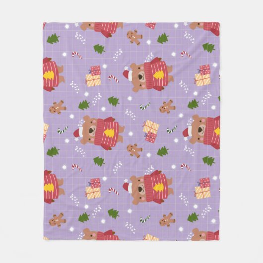 Cute Christmas Bear Pattern | Cozy Holiday Winter  Fleece Deken (Voorkant)