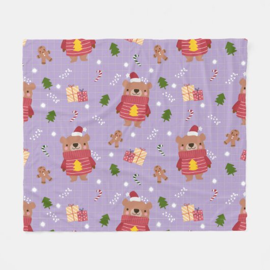 Cute Christmas Bear Pattern | Cozy Holiday Winter Fleece Deken (Voorkant (Horizontaal))