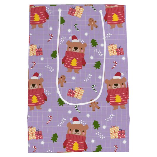 Cute Christmas Bear Pattern | Cozy Holiday Winter  Medium Cadeauzakje (Achterkant)