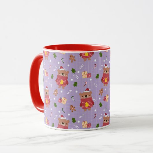Cute Christmas Bear Pattern | Cozy Holiday Winter Mok (Voorkant links)