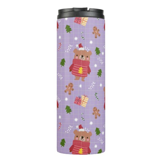 Cute Christmas Bear Pattern | Cozy Holiday Winter  Thermosbeker (Achterkant)