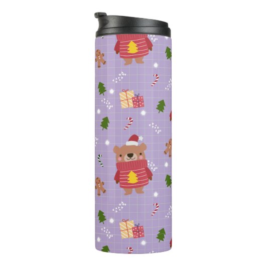 Cute Christmas Bear Pattern | Cozy Holiday Winter Thermosbeker (Geroteerd rechts)