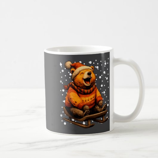 Cute Christmas Bear Sledding In Snow Funny Winter  Koffiemok (Rechts)