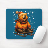 Cute Christmas Bear Sledding In Snow Funny Winter  Muismat (Met muis)