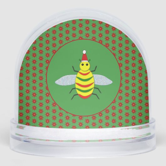 Cute Christmas Bee and Poinsettia Flowers Sneeuwbol (Voorkant)