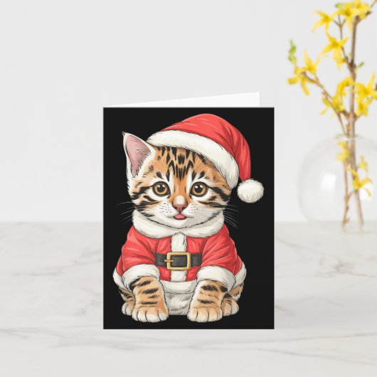 Cute Christmas Bengal Cat Santa  Kaart (Gele Bloem)