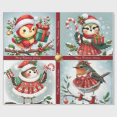 Cute Christmas Birds Wrapping Paper Cadeaupapier (Vlak)