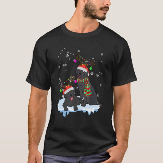 Cute Christmas Black Lab Santa Hats Reindeer Dog T-shirt (Voorkant)